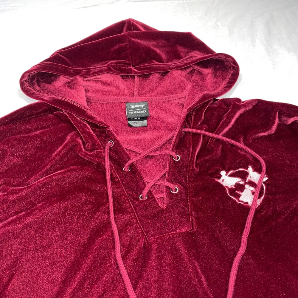 Disney Her Universe Hocus Pocus Velvet Lace Up Hoodie Dress Burgundy Medium